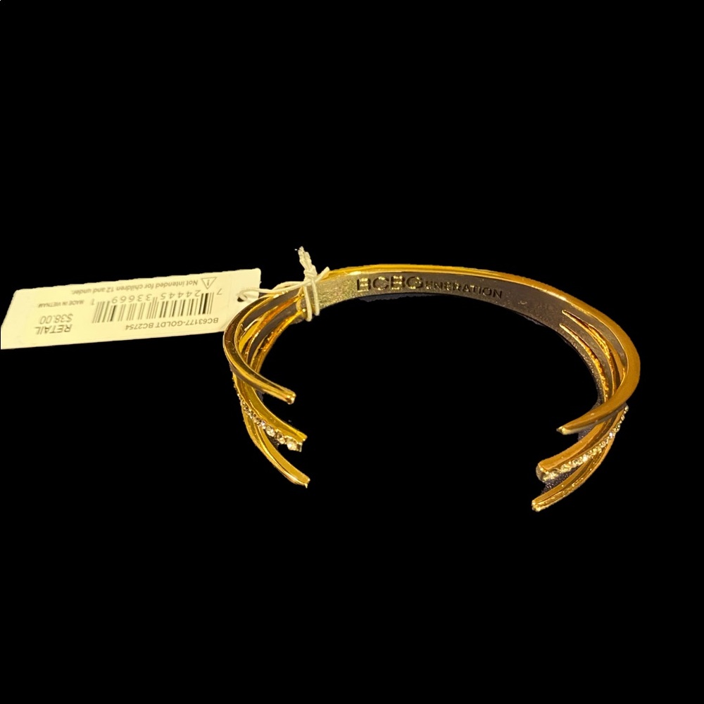 BCBGenerations Gold Tone Cuff Bracelet with Set In Clear Rhinestones